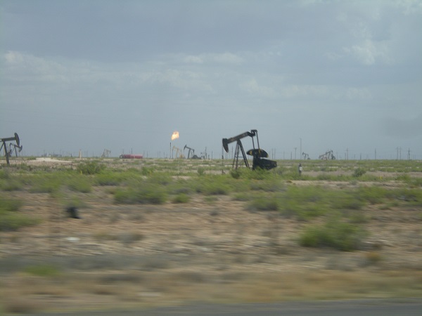 Landscape with oil wells