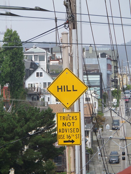 Steep hill warning sign